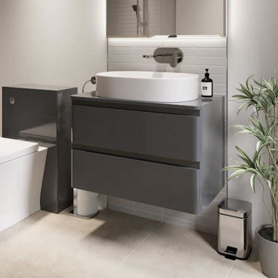 Affine Bathroom Cloakroom Vanity Unit Wall Mounted Countertop Basin Grey Gloss 800mm - image 1