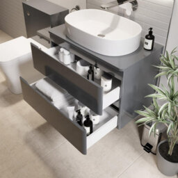 Affine Bathroom Cloakroom Vanity Unit Wall Mounted Countertop Basin Grey Gloss 800mm - thumbnail 2