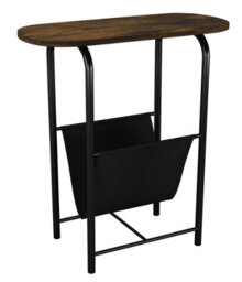 Urbn-Living Urbnliving 58Cm Height Slim Oval Side End Rustic Brown Table With Magazine Newspapers Holder Sling Rack - thumbnail 3
