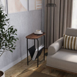 Urbn-Living Urbnliving 58Cm Height Slim Oval Side End Rustic Brown Table With Magazine Newspapers Holder Sling Rack