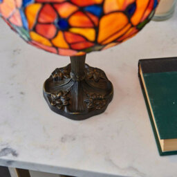 Tiffany Glass Table Lamp Light Dark Bronze & Multi Colour Floral Shade I00212 - thumbnail 4
