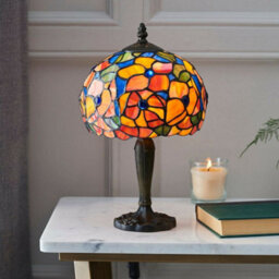 Tiffany Glass Table Lamp Light Dark Bronze & Multi Colour Floral Shade I00212 - thumbnail 3