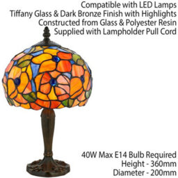 Tiffany Glass Table Lamp Light Dark Bronze & Multi Colour Floral Shade I00212 - thumbnail 2