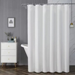 White Extra Long Fabric Shower Curtain Waterproof With Hooks Weighted Hem 180 X 200Cm - thumbnail 5