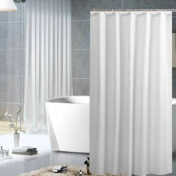 White Extra Long Fabric Shower Curtain Waterproof With Hooks Weighted Hem 180 X 200Cm - thumbnail 4