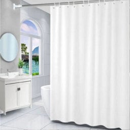 White Extra Long Fabric Shower Curtain Waterproof With Hooks Weighted Hem 180 X 200Cm - thumbnail 3