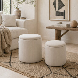 Wyld Haus Vivalepa Set Of 2 Cream White Round Storage Ottomans With Removable Lids And Tufted Tops - 40Cm - thumbnail 1