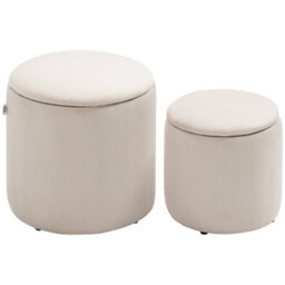 Wyld Haus Vivalepa Set Of 2 Cream White Round Storage Ottomans With Removable Lids And Tufted Tops - 40Cm - thumbnail 2