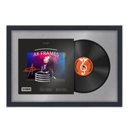 "AK Frames 25X17"" Black Step Vinyl Record Frame With Mid Grey Mount For 12 Inch Lp Cover & Disc - Overlapped Design"