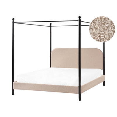 Beliani Four Poster Bed Boucle Dannemois 160 X 200 Cm (Eu King Size) Taupe - image 1