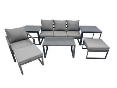 Fimous 6 Seat Outdoor Garden Furniture Set Aluminium Lounge 3 Seat Sofa Oblong Coffee Table Sets With Chair 2 Big Stools - image 1