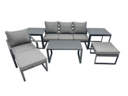Fimous 6 Seat Outdoor Garden Furniture Set Aluminium Lounge 3 Seat Sofa Oblong Coffee Table Sets With Chair 2 Big Stools - thumbnail 2