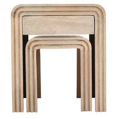 Buttercup Farm Hudson Carved Nest Of 2 Tables With Drawer - Mango Wood - image 1
