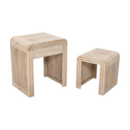 Buttercup Farm Hudson Carved Nest Of 2 Tables With Drawer - Mango Wood - thumbnail 5