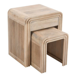 Buttercup Farm Hudson Carved Nest Of 2 Tables With Drawer - Mango Wood - thumbnail 4