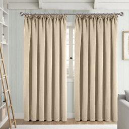 Ameha Cream Blackout Curtain Pencil Pleat Curtain 66''x72'' Thick Thermal Insulated Curtains Pair With Tie Backs Living Room Decor - thumbnail 2