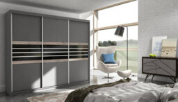 Arte Bold Lava & Black Glass Sliding Wardrobe 250Cm - Sleek Style Meets Generous Storage - thumbnail 1