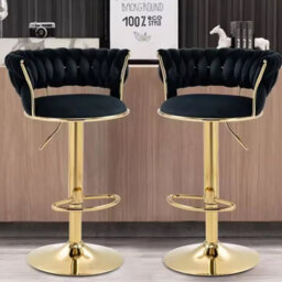 2Pcs Black Gold Velvet Bar Stools Swivel Breakfast Chair With Armrests - thumbnail 6