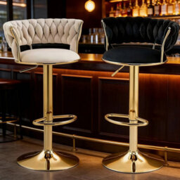 2Pcs Black Gold Velvet Bar Stools Swivel Breakfast Chair With Armrests - thumbnail 7