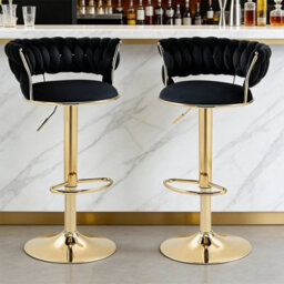 2Pcs Black Gold Velvet Bar Stools Swivel Breakfast Chair With Armrests - thumbnail 1
