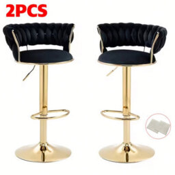 2Pcs Black Gold Velvet Bar Stools Swivel Breakfast Chair With Armrests - thumbnail 3