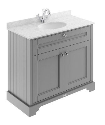 Hudson Reed Floor Standing Two Door Traditional Vanity Unit With 1 Tap Hole Grey Marble Top & Basin In Storm Grey, 1020 X 470mm - image 1