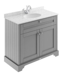 Hudson Reed Floor Standing Two Door Traditional Vanity Unit With 1 Tap Hole Grey Marble Top & Basin In Storm Grey, 1020 X 470mm