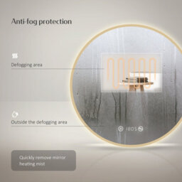Emke Bathroom Mirror With Led Lights, 600mm Illuminated Backlit Gold Border Mirror With Demister, Touch, Dimmable, Clock - thumbnail 2