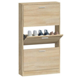 Berkfield Shoe Cabinet Oak 59X17X108 Cm Engineered Wood - thumbnail 4