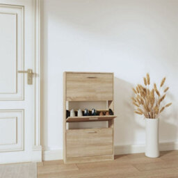Berkfield Shoe Cabinet Oak 59X17X108 Cm Engineered Wood - thumbnail 1