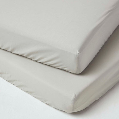 Homescapes Grey Cotton Cot Bed Fitted Sheets 200 Thread Count, 2 Pack - image 1