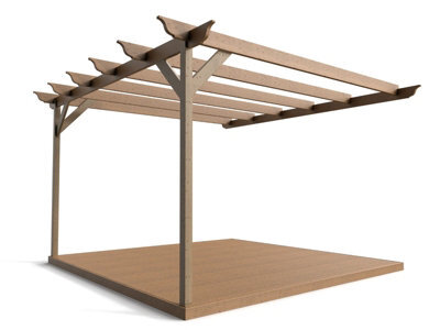 Arbor Garden Solutions Wall Mounted Pergola And Decking Complete Diy Kit, Longhorn Design (2.4M X 2.4M, Rustic Brown Finish) - image 1