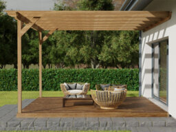 Arbor Garden Solutions Wall Mounted Pergola And Decking Complete Diy Kit, Longhorn Design (2.4M X 2.4M, Rustic Brown Finish) - thumbnail 4
