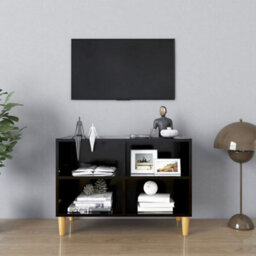 Vidaxl Tv Cabinet With Solid Wood Legs Black 69.5X30X50 Cm - thumbnail 1