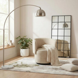 Furniturebox Uk Liode Cream Fabric Round Swivel Accent Chair - thumbnail 1