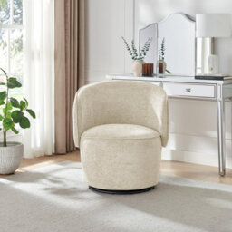 Furniturebox Uk Liode Cream Fabric Round Swivel Accent Chair - thumbnail 3