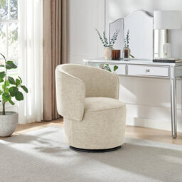 Furniturebox Uk Liode Cream Fabric Round Swivel Accent Chair - thumbnail 2