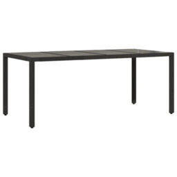 Berkfield Garden Table With Glass Top Black 190X90X75 Cm Poly Rattan - thumbnail 6