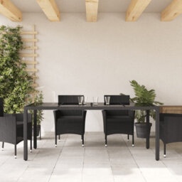 Berkfield Garden Table With Glass Top Black 190X90X75 Cm Poly Rattan - thumbnail 3