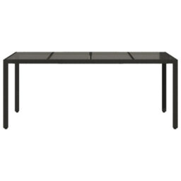 Berkfield Garden Table With Glass Top Black 190X90X75 Cm Poly Rattan - thumbnail 4