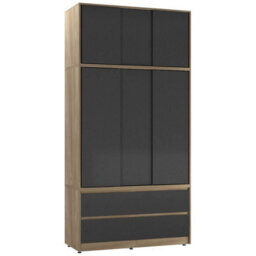 Urbn-Living Urbnliving 240Cm Height Oak Carcass 6 Sliding Black Door 4 Drawer Freestanding Wardrobe Clothes Storage Hanging Rail Bedroom - thumbnail 1