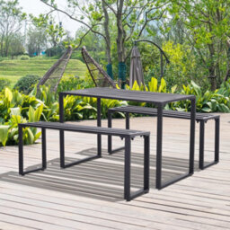 Outsunny 3 Pieces Outdoor Dining Set Metal Picnic Table Bench Patio Garden