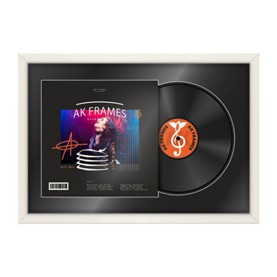 "AK Frames 25X17"" White Sleek Vinyl Record Frame With Black Mount For 12 Inch Lp Cover & Disc - Overlapped Design" - image 1