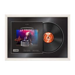"AK Frames 25X17"" White Sleek Vinyl Record Frame With Black Mount For 12 Inch Lp Cover & Disc - Overlapped Design"