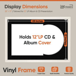 "AK Frames 25X17"" White Sleek Vinyl Record Frame With Black Mount For 12 Inch Lp Cover & Disc - Overlapped Design" - thumbnail 2
