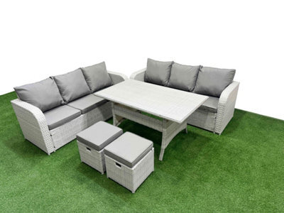 Fimous Outdoor Garden Furniture Sets 8 Seater Wicker Rattan Furniture Sofa Sets High Back Lounge Sofa Stools Light Grey - image 1