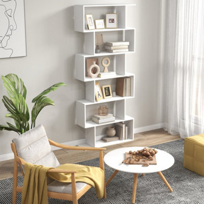 Homcom 6-Tier Wooden Modern S-Shaped Shelf Storage Unit Home Office White - image 1