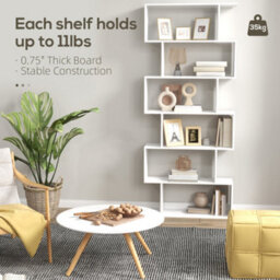 Homcom 6-Tier Wooden Modern S-Shaped Shelf Storage Unit Home Office White - thumbnail 6