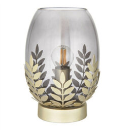First Choice Lighting Jardin - Satin Gold And Smokey Glass 22Cm Table Lamp With Leaf Detail - thumbnail 2