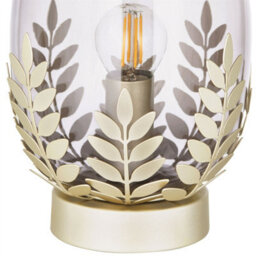First Choice Lighting Jardin - Satin Gold And Smokey Glass 22Cm Table Lamp With Leaf Detail - thumbnail 3